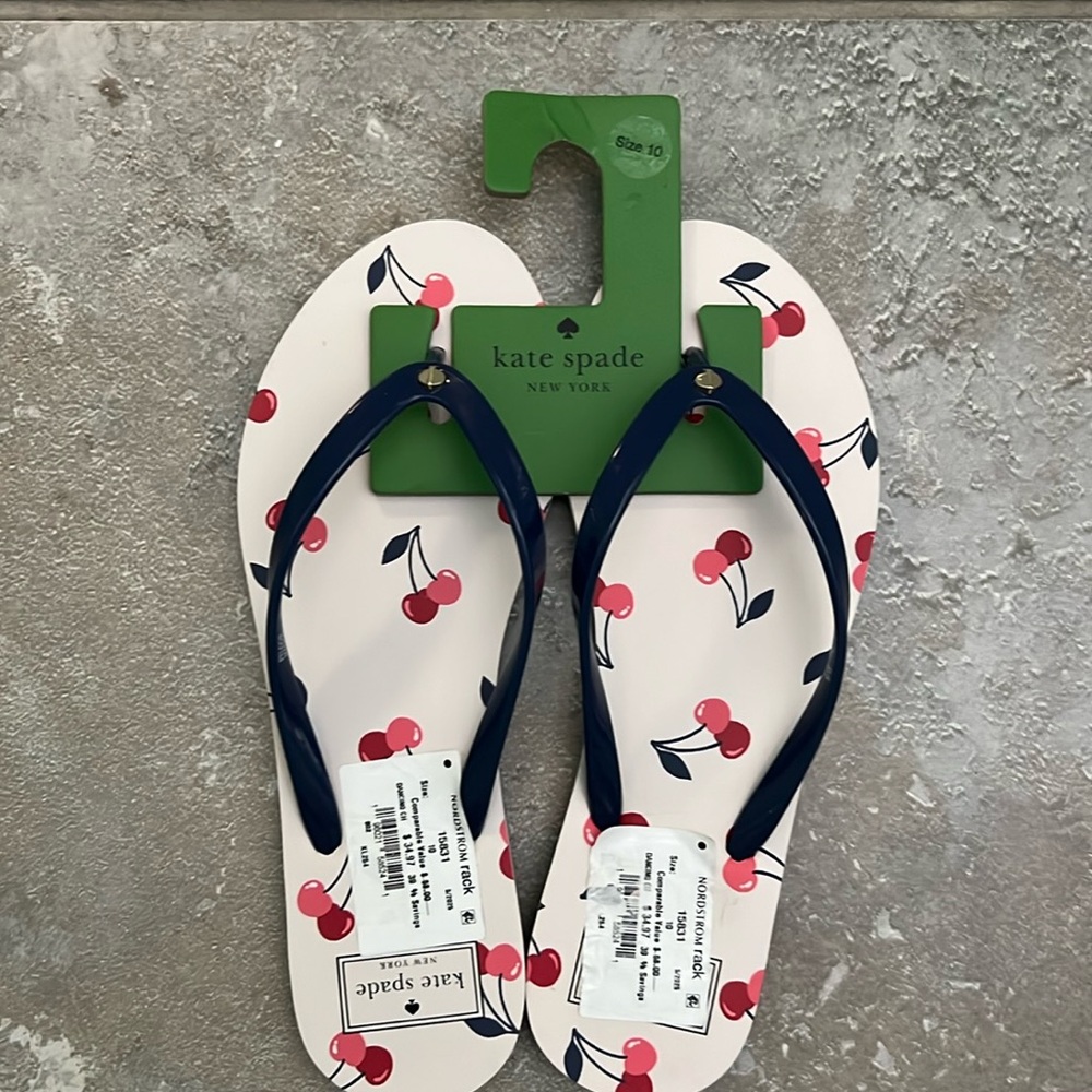 Kate Spade Flip Flops with cherries size 9-10 NWT